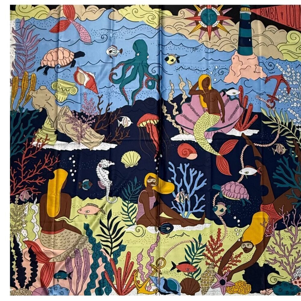 Bimba y Lola Silk Scarf Mermaid Ocean Underwater Fantasy Square - Picture 2 of 2